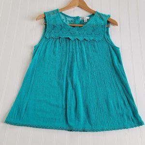 JohnPaulRichard Teal Lace Detail Top